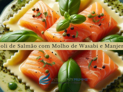 Ravioli de Salmão com Molho de Wasabi e Manjericão.
