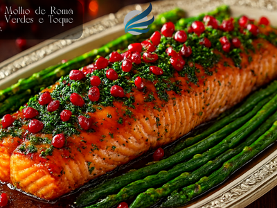 🍷 Salmão ao Molho de Romã com Aspargos Verdes e Toque de Champagne.