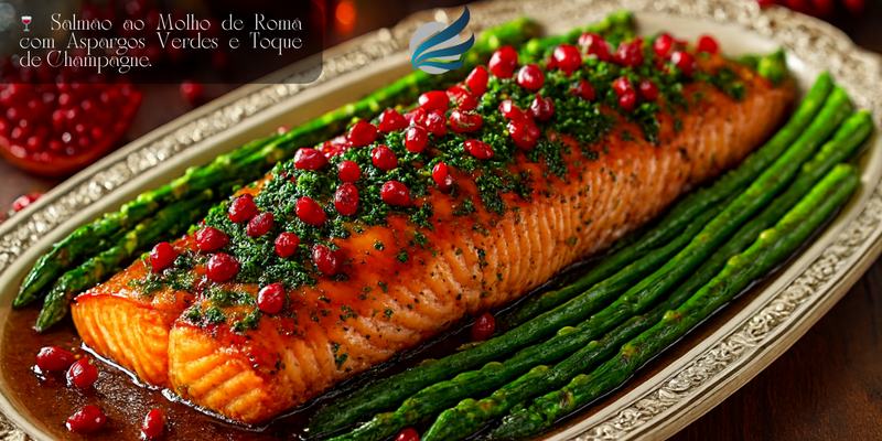 🍷 Salmão ao Molho de Romã com Aspargos Verdes e Toque de Champagne.